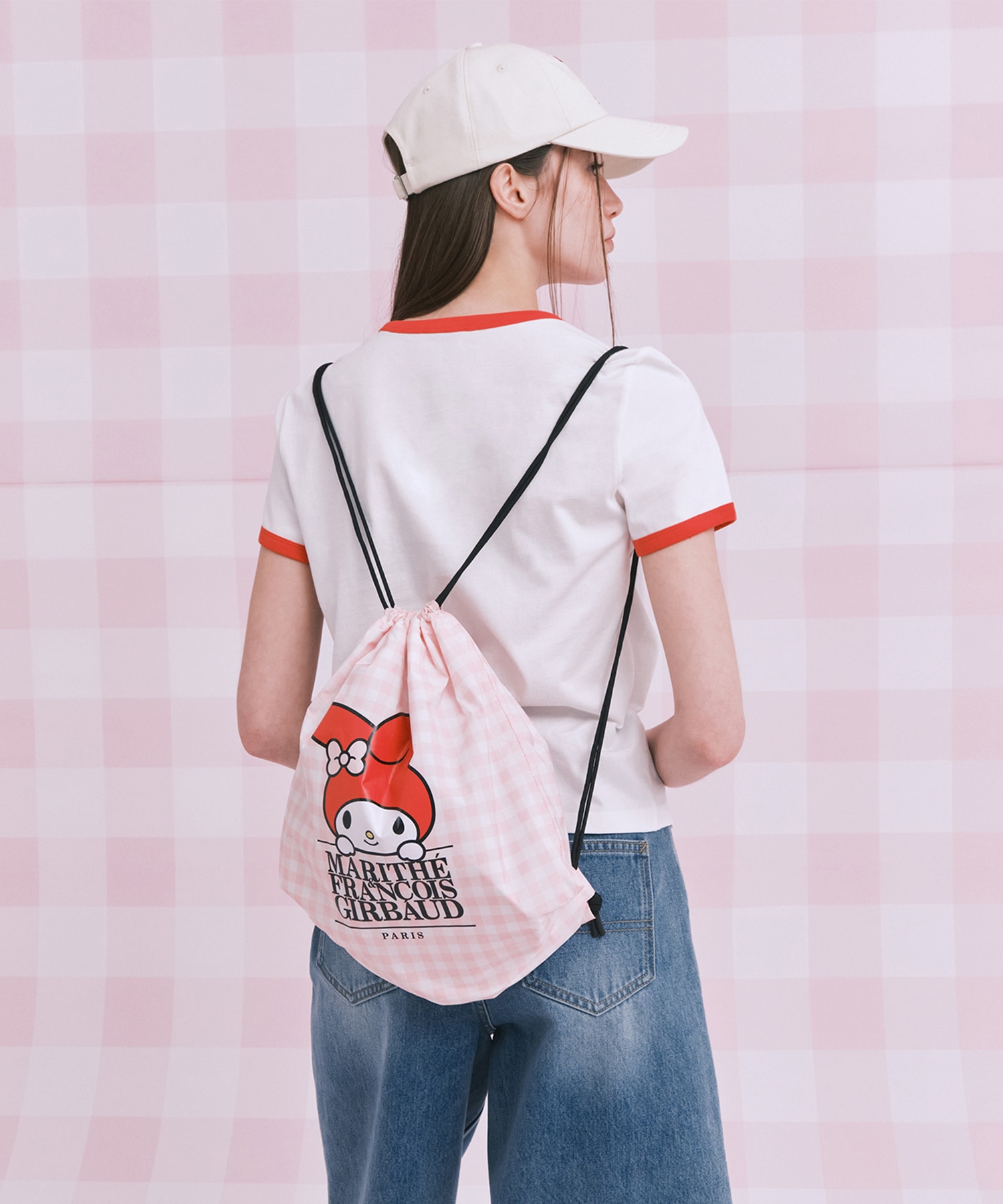 マイメロディ クラシックロゴ ストリングバックパック ピンク