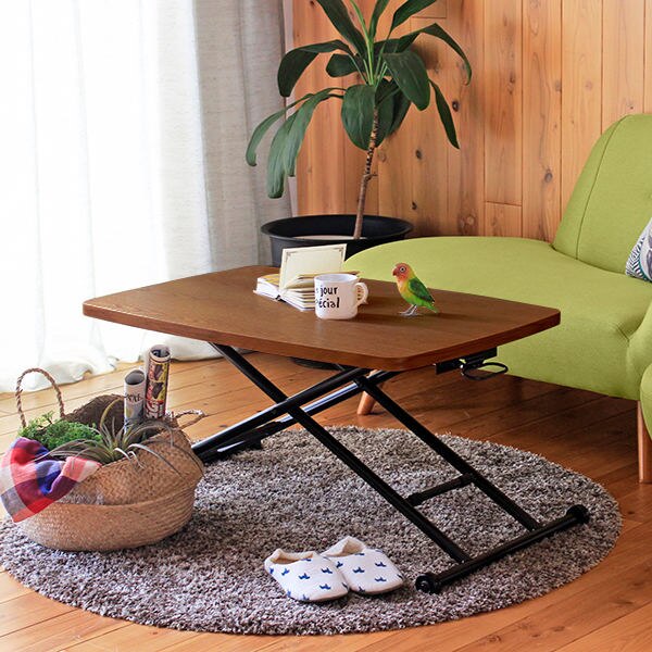 テーブル 高さ調整 高さ12cm－72cm 幅90cm 木製 天然木 突板 センターテーブル