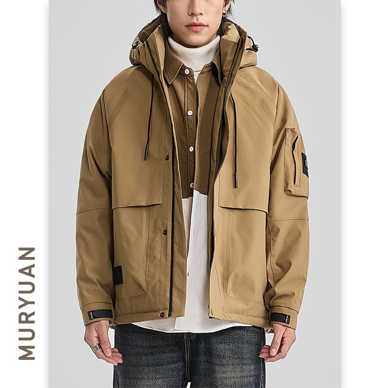 冬作業服ダウンジャケットメンズトレンディシティボーイフード付き防風暖かい冬コート