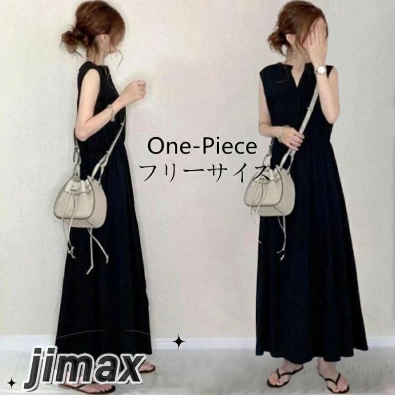 ワンピース 夏 レディース 黒 マキシワンピース ノースリーブ 黒ワンピース 秋服 aライン vネック ロング 春 きれいめ 着痩せ カジュアル コーデ フォーマル 40代 アウター 黒ワンピ 体型カ