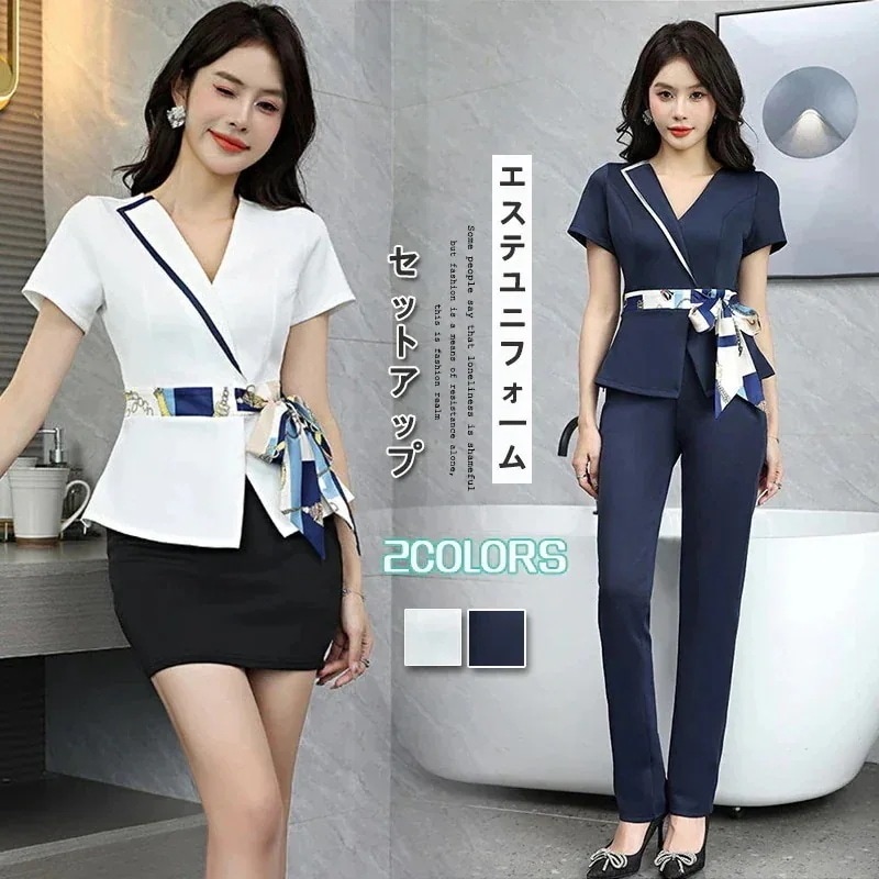 作高級感ユニフォームエステサロン通勤レディース女性制服エステ制服おしゃれ半袖七分袖上下セットセットアップエステサロンユニフォーム