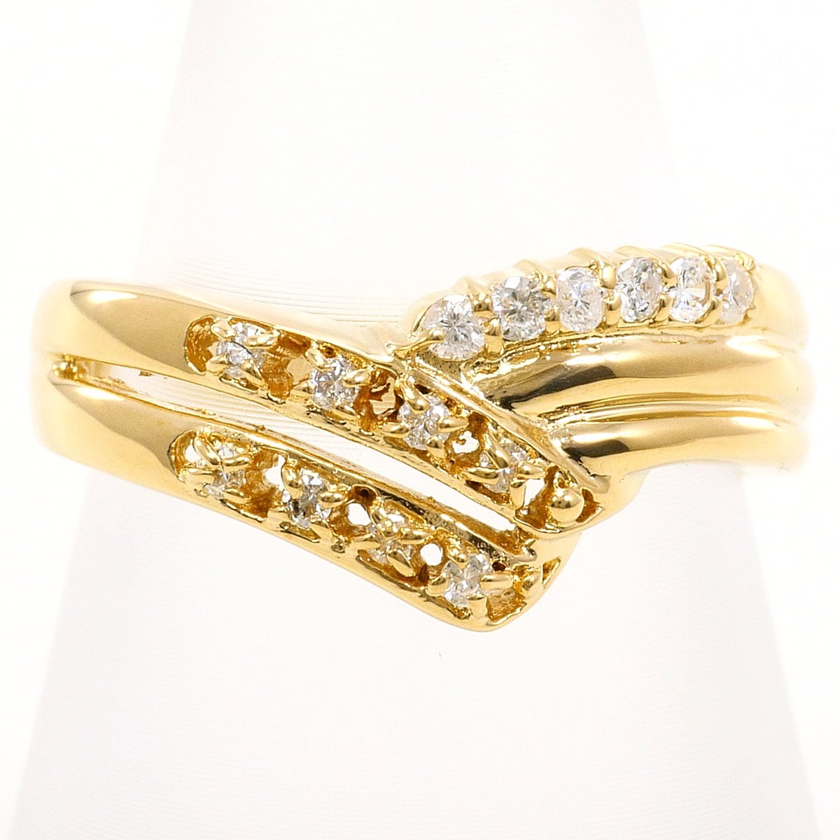 K18 18金 YG イエローゴールド リング・指輪 12号 ダイヤモンド 0.18ct 鑑別書 総重量約3.6g 中古