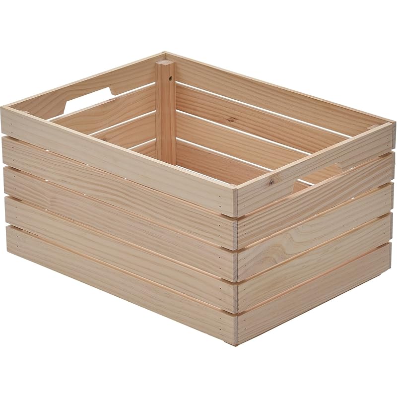 即納：山善(YAMAZEN) 収納ボックス 木箱 M 深型 幅50.5×奥行37.5×高さ26.5cm スタッキング可 天然木(パイン材) 収納ケース コンテナ ボックス 組立品 TWB-2550(N 5,562円