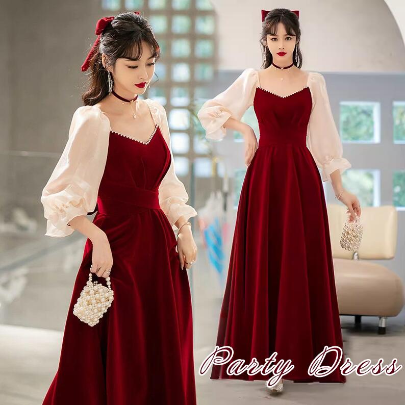 ドレス 大人 ピアノ 発表会 ロングドレス ミモレ丈 大きいサイズ 袖付き 長袖 演奏会 結婚式 母親 演奏会用ドレス ロング 黒 披露宴 レディース 演奏会ドレス ピアノ発表会 韓国 イブニングドレ