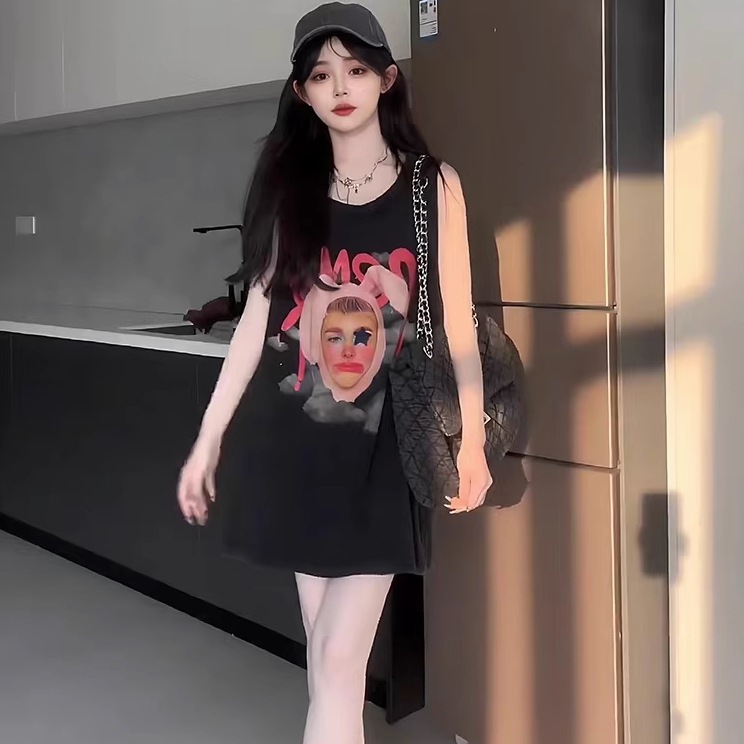 トップス Tシャツ タンクトップ ミディアム 袖なし ノースリーブ ラウンドネック 襟なし 綿 かわいい 大人可愛い カジュアル 大人 おしゃれ お洒落 大人女子 ラフ ラブリー キュート 個性的