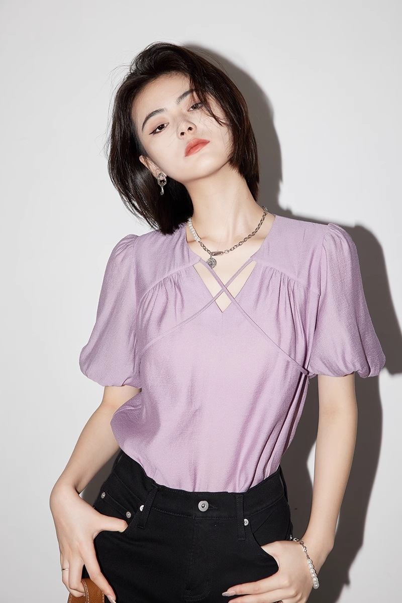 エレガント トップス レディース クロス Vネック デザイン 夏 通勤 半袖 Tシャツ レディース 個性的 トップス ブラウス 袖あり 半袖 Vネック 襟なし 大人可愛い カジュアル 大人 上品