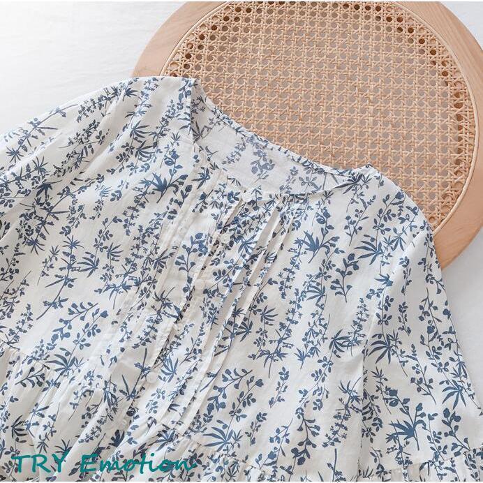 シャツ ブラウス レディース シャツブラウス 半袖 七分袖 花柄 体型カバー 大人可愛い きれいめ 綿麻風 春 夏 20代 30代 40代 爽やか