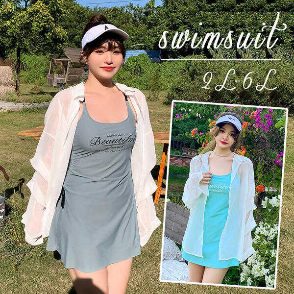ワンピース水着 3点セット 体型カバー 緑 グレー 大きいサイズ 水着 ぽっちゃり レディース 袖あり 韓国 可愛い お腹カバー お尻カバー 二の腕カバー おしゃれ 露出控えめ シースルー キャミ 5,403円