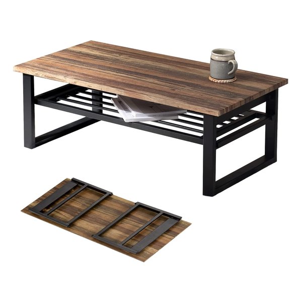 折れ脚テーブル 約 幅90×奥行45×高さ32.5cmライトブラウン LT-4398LBR