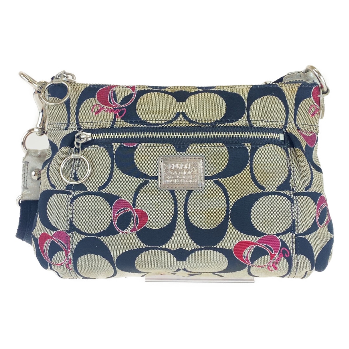 シグネチャー ブラック ピンク シルバー金具 キャンバス ショルダーバッグ ポシェット 斜め掛け可能 レディース 400766