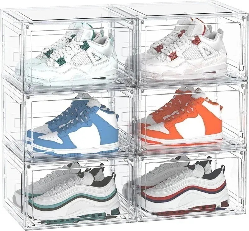 メガ割 シューズボックス4個 6個大容量収納ボックス 磁石開閉扉スニーカーボックス 小物 文房具 化粧品 収納ケース 靴ケース 收纳靴箱 男女兼用 シューズラッ 玄関靴棚 組立て式 扉付き福袋xh