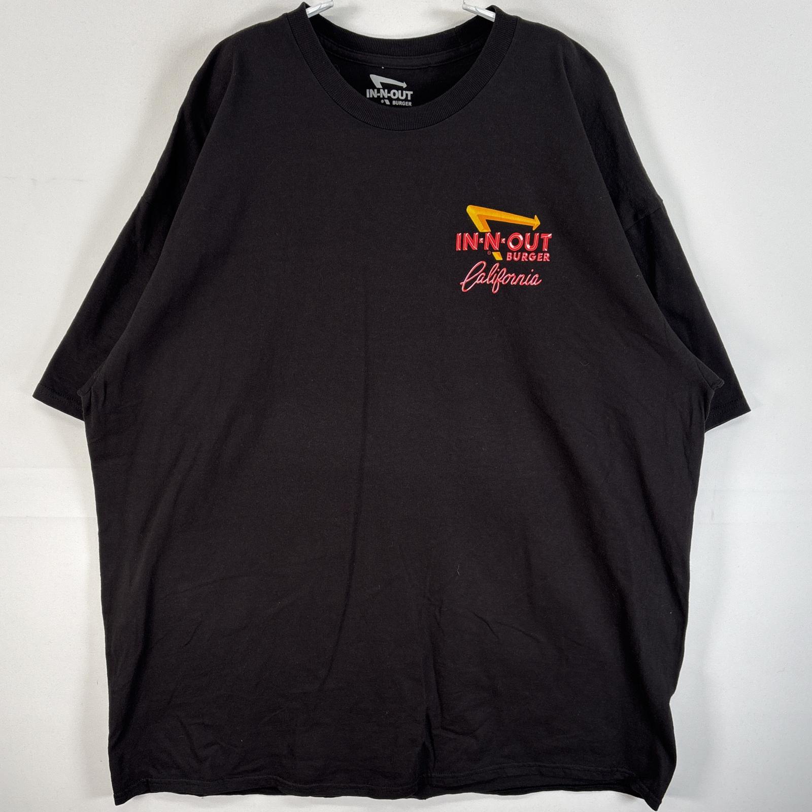 古着 インアンドアウト IN&OUT 半袖Tシャツ 両面 ラバープリント ハリウッドサイン 大きいサイズ XXL ブラック メンズ