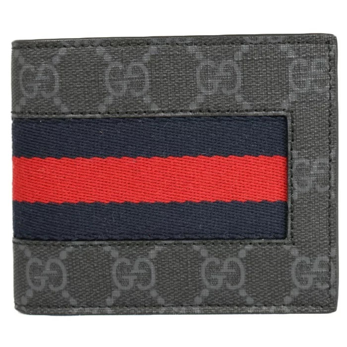 408827-KHN4N-1095 二折財布GGスプリームキャンバスカーフスキンレザーブラック