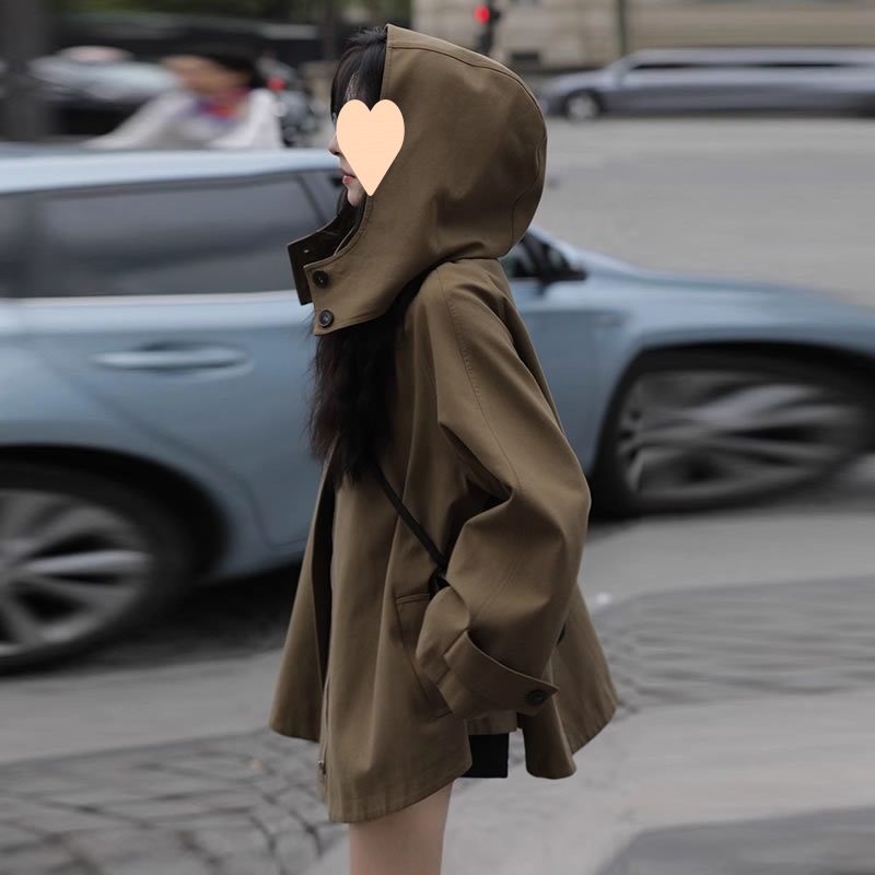 2025 新しいニッチファッションアウターウェアウインドブレーカースタイルルーズフード付きマントウインドブレーカージャケット女性のための秋