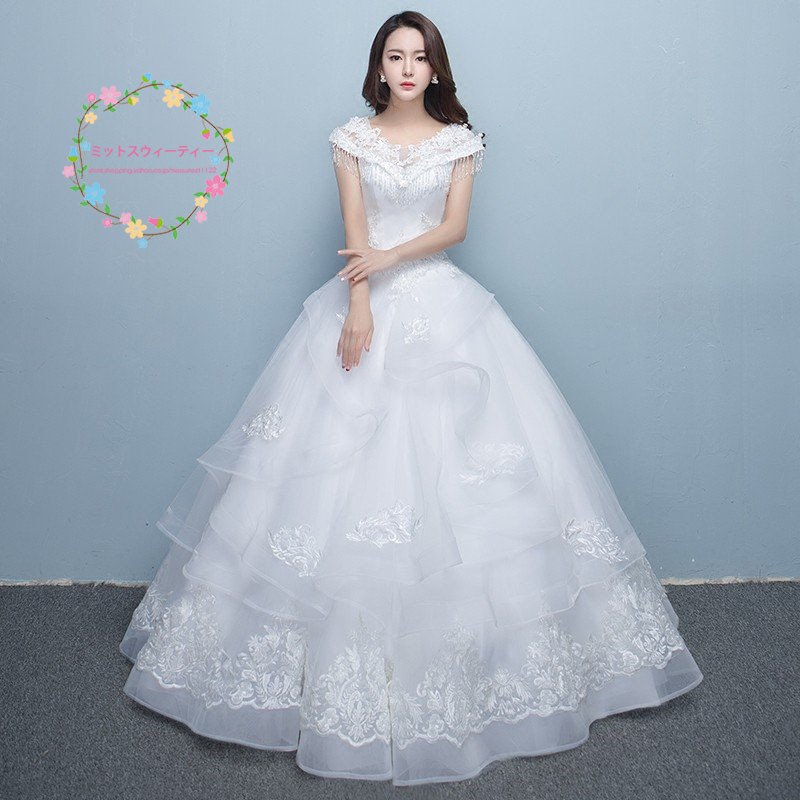 ウェディングドレス 白 安い 結婚式 花嫁 調節 プリンセス ロングドレス ブライダル 二次会 パーティードレス 披露宴 イブニングドレス