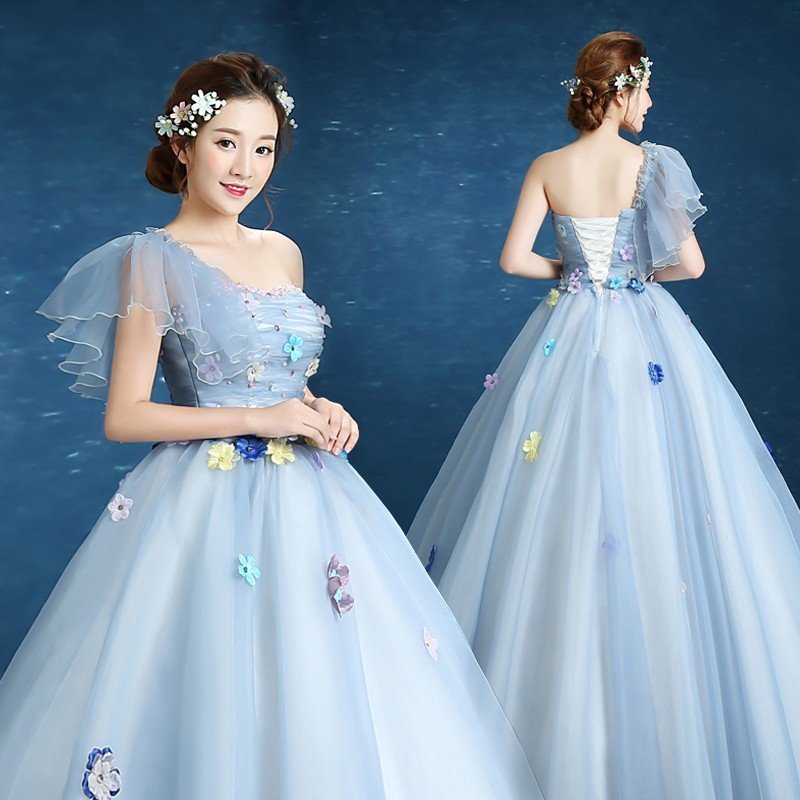 ウェディングドレス カラードレス 演奏会 安い パーティードレス 披露宴 ワンショルダー 二次会 ロ