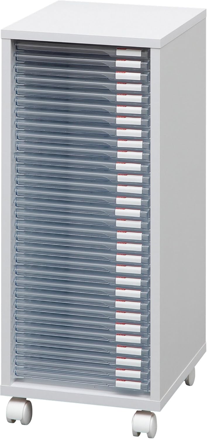 【超浅型30段】アイリスオーヤマ フロアケース キャスター付き 書類ケース 木製フレーム A4サイズ 高さ70cm クリアファイル 収納 書類 オフィス 会社 封筒 クリア MFE-7300