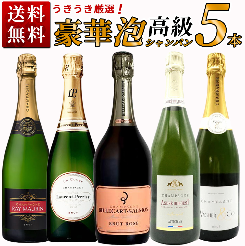 【送料無料】【60セット限定】うきうき厳選！超限定販売！高級辛口シャンパーニュ究極豪華5本セット