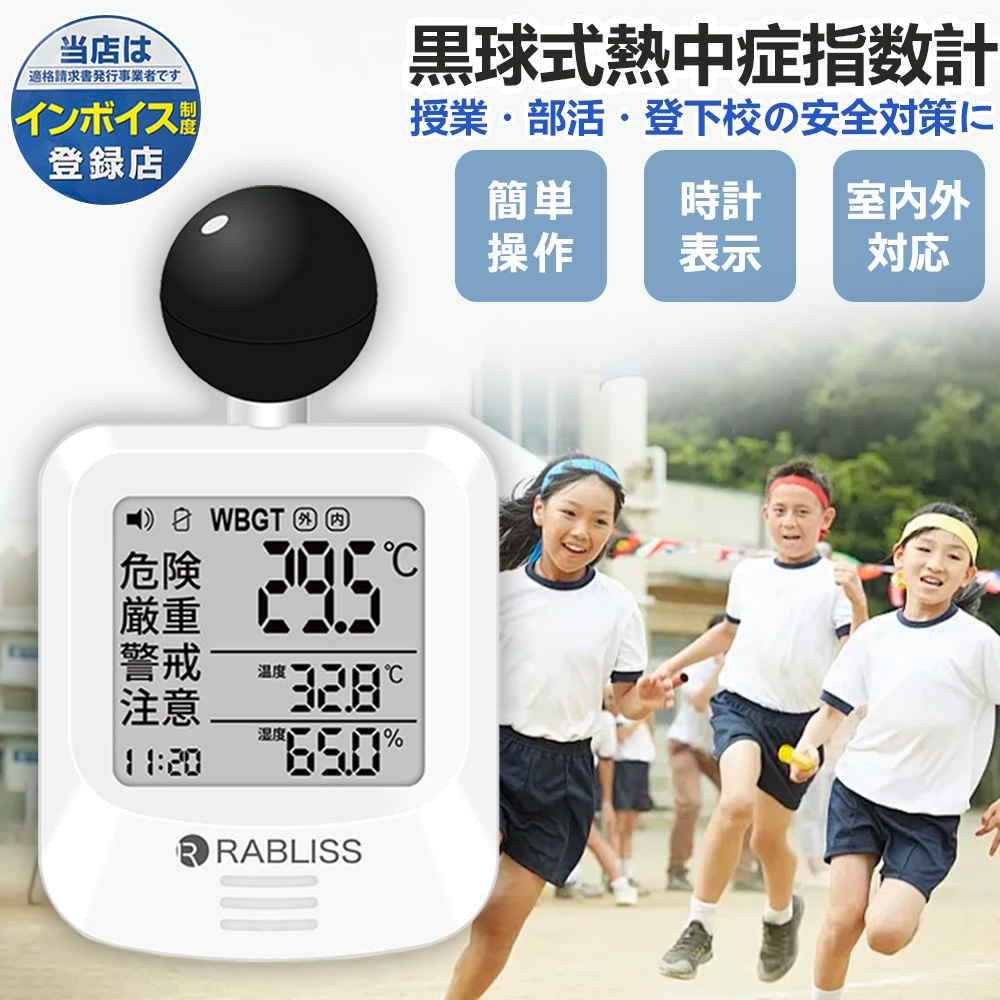 即納【3450/個×2個セット】黒球式 熱中症指数計 WBGT 指数計 アラーム機能 暑さ指数計 WBGT測定器 高精度 壁掛け 屋外 屋内 子供 高齢者 時計表示付き 黒球式熱中症指数計 KO392 5,658円