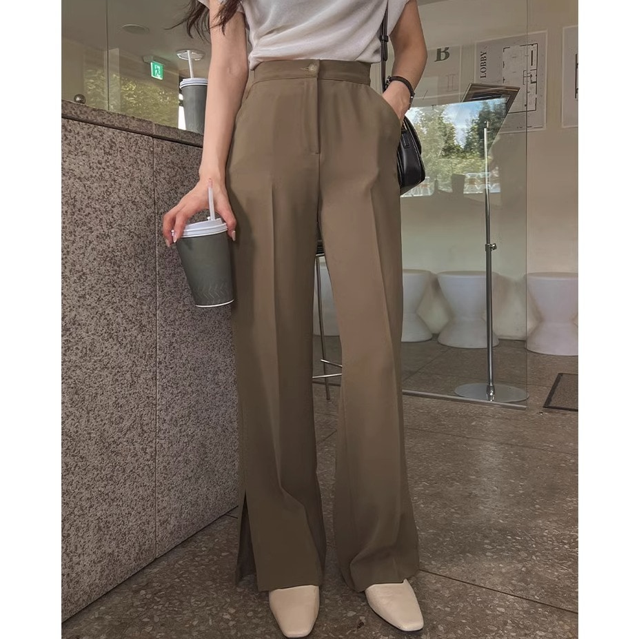 レディース パンツ ボトムス ストレートパンツ ロングパンツ ワイドパンツ スラックス ロング マキシ フルレングス ワイド ストレート オーバーサイズ センタープレス ポケット ハイウエスト