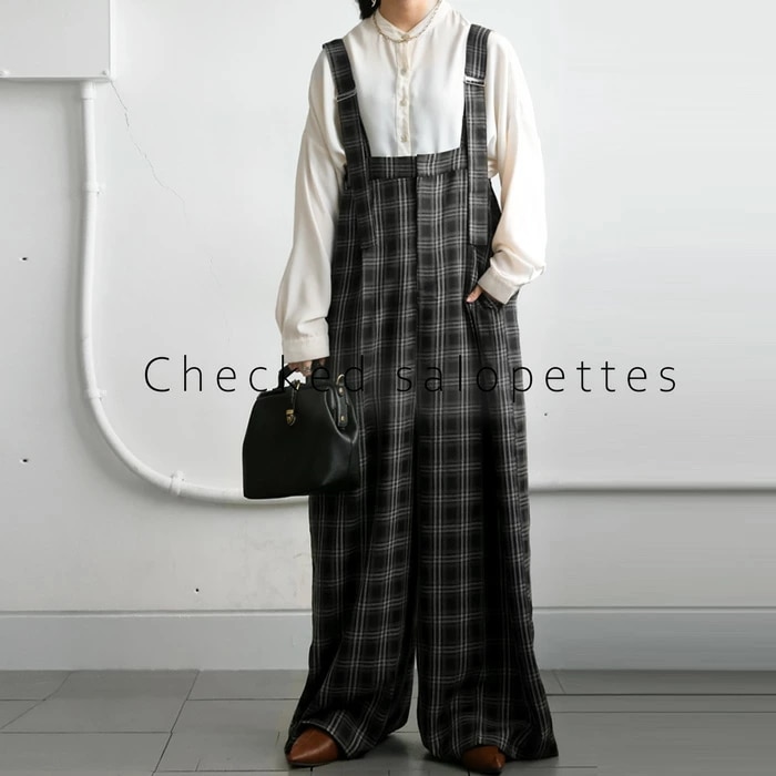 チェック柄サロペ サロペット レディース ボトムス 送料無料・メール便不可