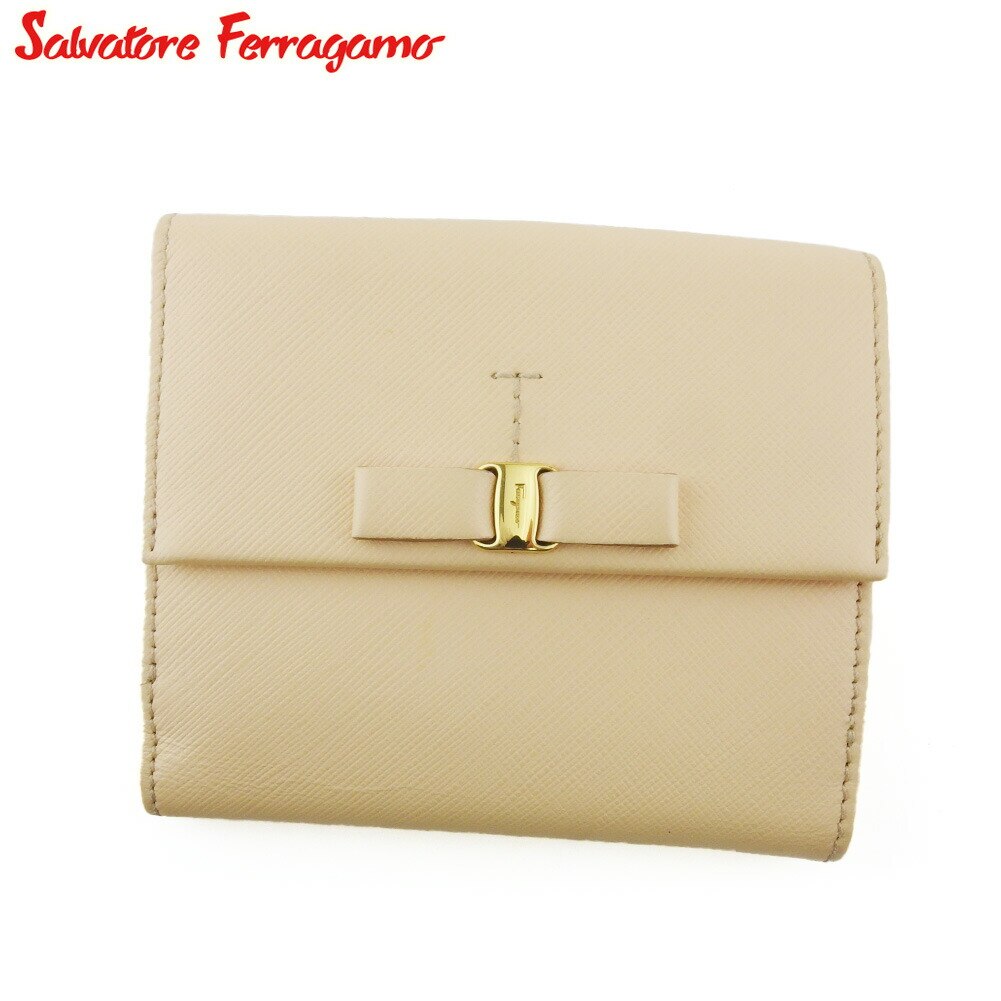 Wホック 財布 二つ折り ミニ財布 ヴァラリボン レディース ピンク ゴールド 中古