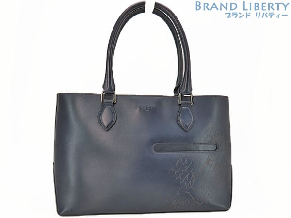 美品ベルルッティカリグラフィトゥジュールミニトートバッグショルダーバッグビジネスバッグネイビーヴェネチアレザー