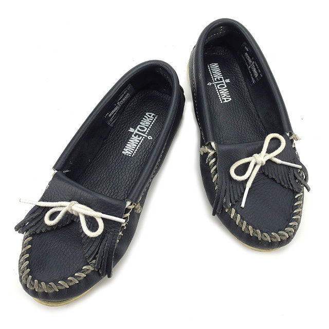 モカシン シューズ 靴 キルティ アンビーディッド 5 ネイビー ホワイト 中古