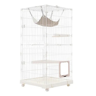 【国内即日発送】猫 掃除しやすいトレーケージ キャットケージ 2段 多頭飼い 引き出しトレー 自由組み合わせ キャットハウス ペット ゲージゲージキャスター付き ハンモックネコ ハウスペットケージ