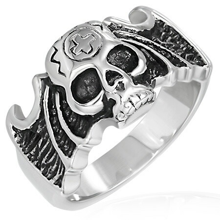 特売 ドクロ 蝙蝠 コウモリ 25号 バットスカルステンレスリング（RMT115）指輪 髑髏 r0598xxxxxxxx プレゼント 女性 男性 アクセサリー サージカルステンレス316L ハロウィン 指輪
