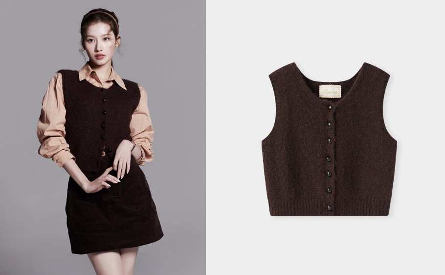 [TWICE SANA] JOUR round neck knit vest_burgundy 17,130円