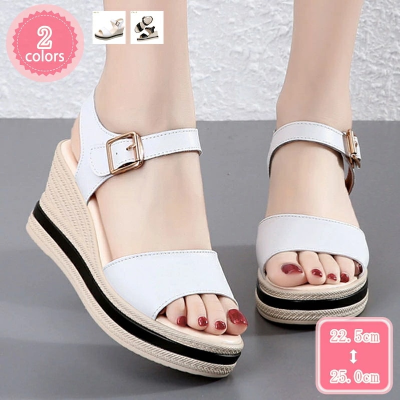 300円OFFクーポン スポーツサンダル レディース ナースサンダル オフィス サンダル 黒 ブラック 白 ホワイト ストラップ サンダル 厚底 ウェッジソール 柔らかい オープントゥ コンフォート