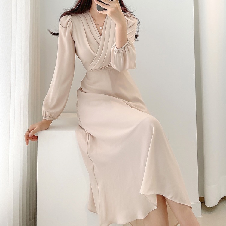 レディース スカート ワンピース ロングスカート ミモレ 長袖 Vネック シフォン ハイウエスト かわいい 大人可愛い きれいめ シンプル カジュアル 上品 おしゃれ レトロ こなれ感 ラフ ルーズ 5,442円