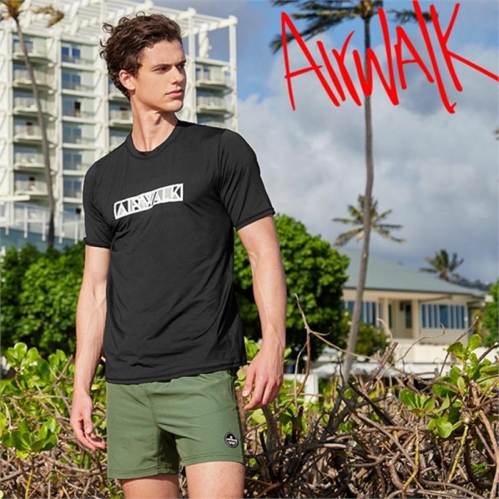 (エアワーク) エアワークサーフメンズラッシュガードセット半袖Tシャツ+トランク YAWE5065_BK+YAWE0918_KH/ビーチショーツフレッシュガードラッシュガード男性