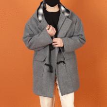 WMDチェック配色ウールダッフルコート