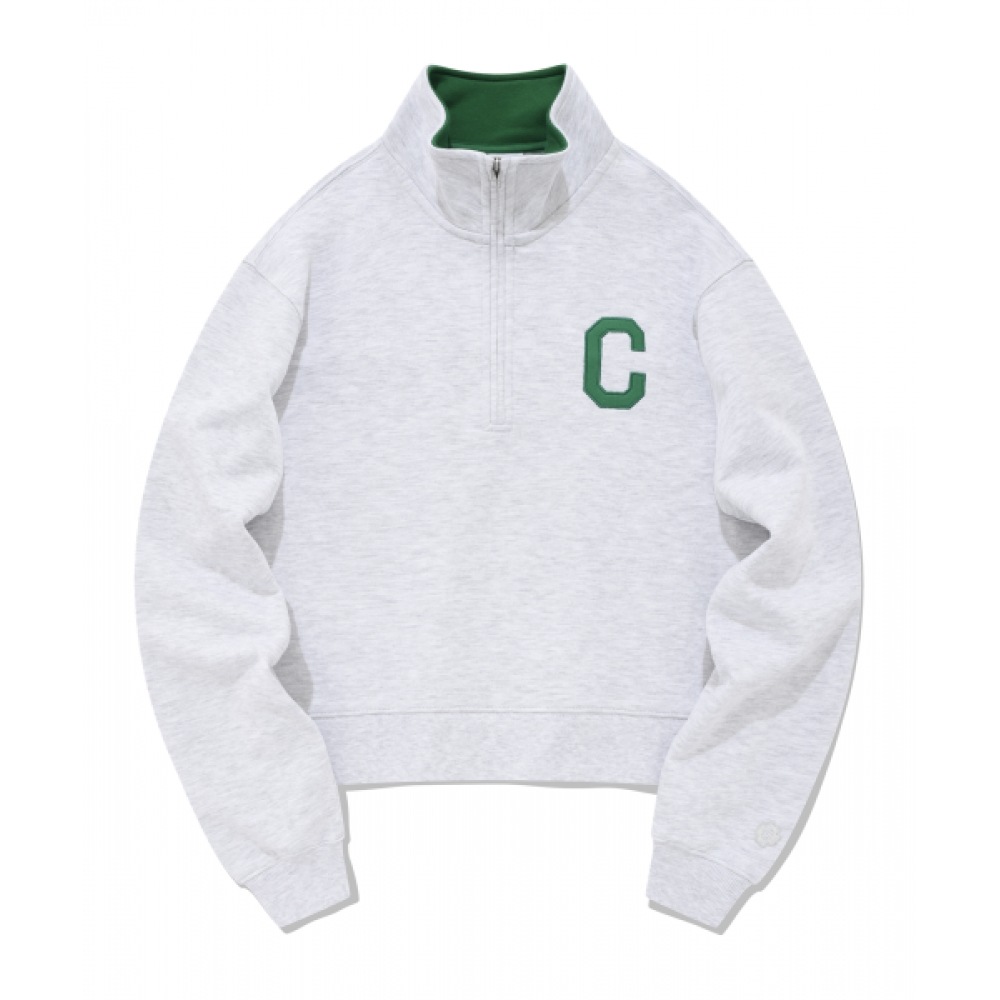 COVERNAT 女性用 C ロゴハーフジップアップスウェットシャツヘザーグレー