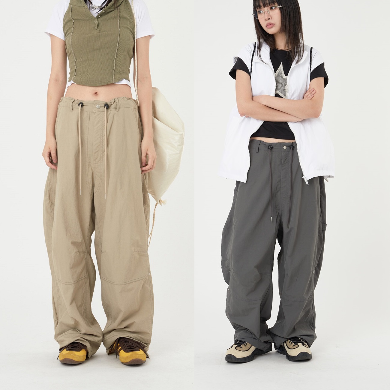 (UNISEX) ワークインシジョンリベット ナイロンワイドパンツ