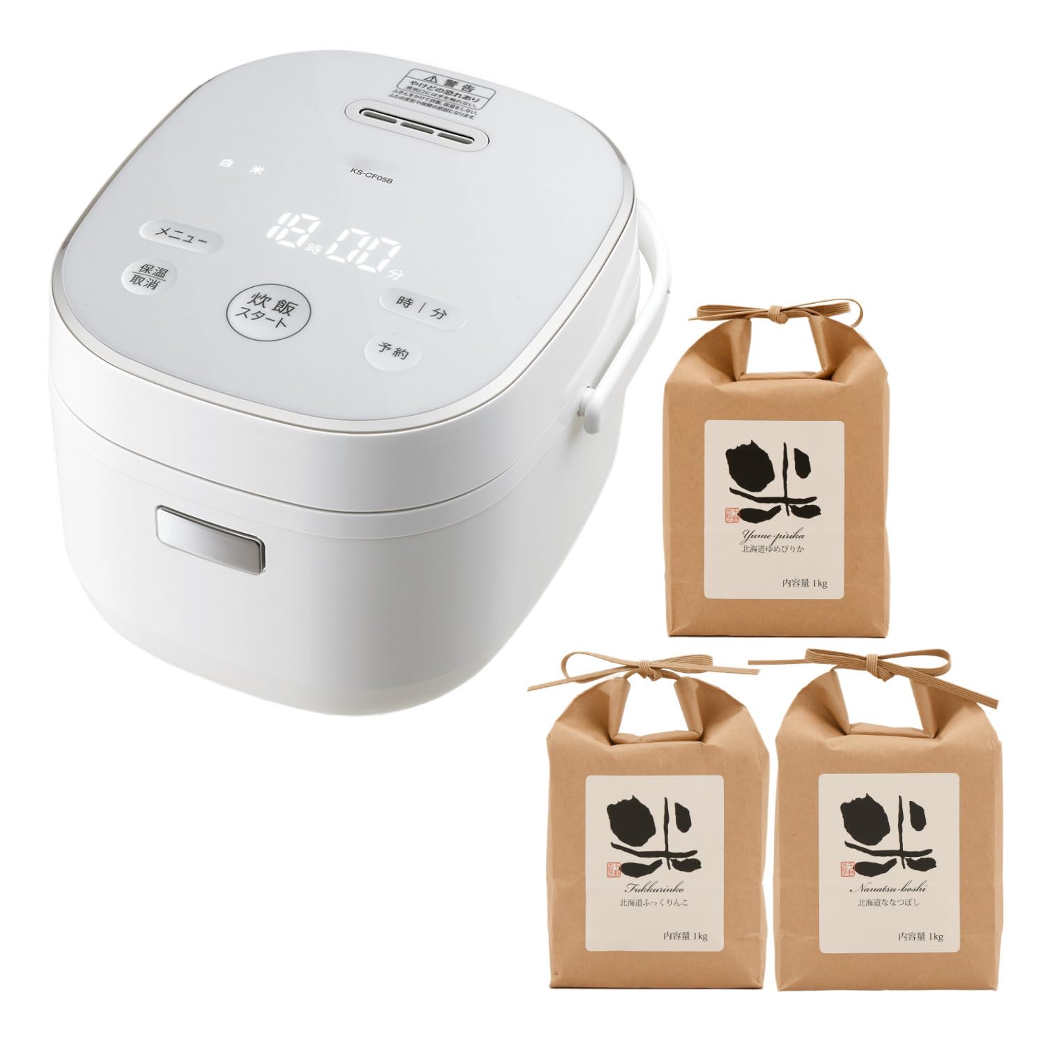 シャープ 炊飯器 3合炊き KS-CF05B-W ホワイト 一人暮らし パン調理機能 北海道米 3種 ゆめぴりか ふっくりんこ ななつぼし 各1kg 付き セット 26,033円