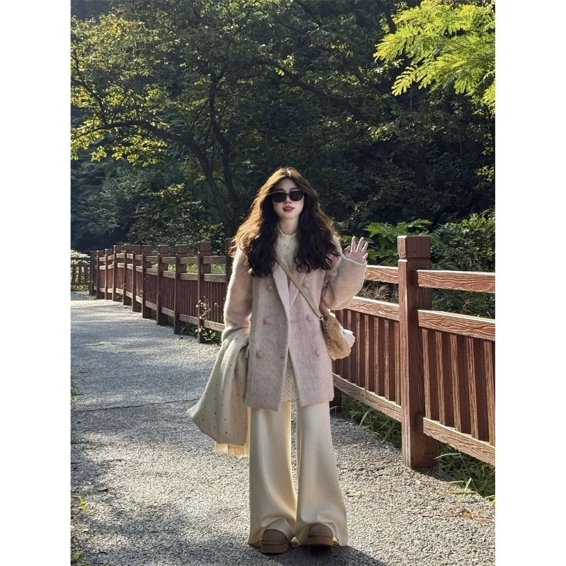韓国ファッション超美形スーツウールコート新作ゆったり厚みのある女性用ウールコート