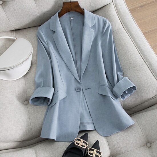 【取寄：納期2週間】テーラードジャケット レディース 上着 ジャケット 大きいサイズ ゆったり 7分袖 春夏 ベーシック カジュアル オフィス テーラードジャケット レディース 上着 ジャケット