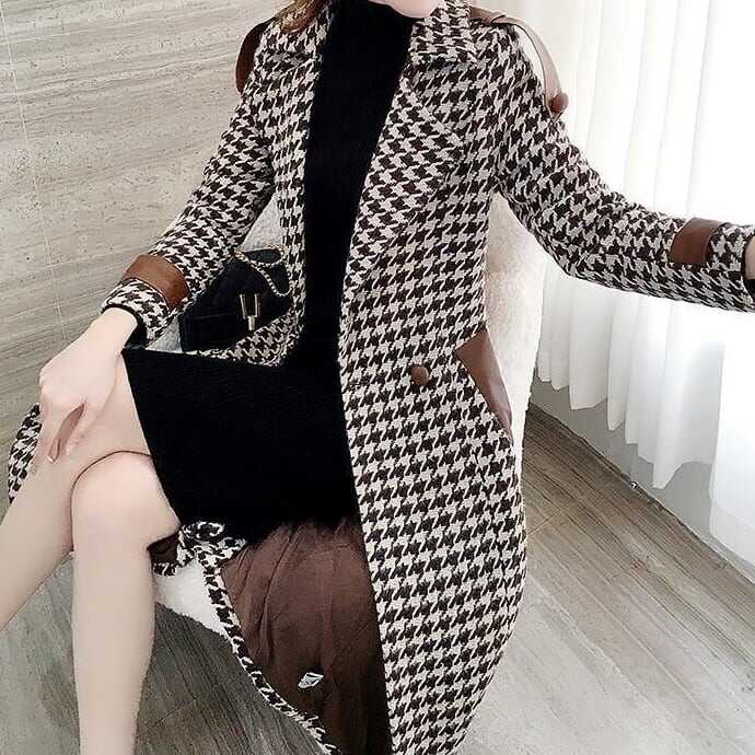 トレンチコート レディース アウター チェック ベルト 千鳥格子 チェスターコートフェイクレザー ミドル丈 フリンジ ウエストマーク 格子柄 厚手 韓国 インスタ映え 高見え lout0587
