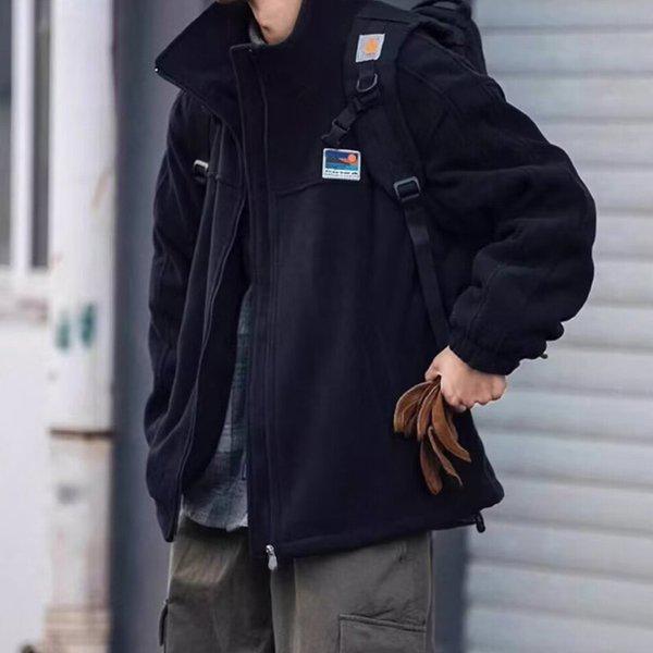 メンズフリースハイネックデイリージップアップジャンパーDMS-JUS-SISJP30-ブラック