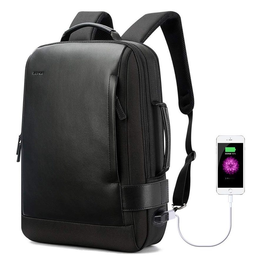 BOPAI リュックサック革 レディース 盗難防止 リュック メンズ 2wayビジネスリュック 防水 USB充電ポート搭載 男女兼用 15.6インチパソコン対応 ブラック