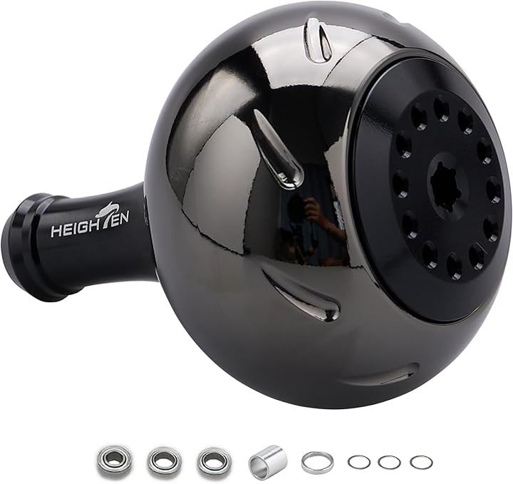 45mm パワー リール ハンドル ノブ 4色 シマノ Shimano Bタイプ ダイワ Daiwa Lサイズ 通用 Aurora Series 719(ブラック＆ブラック)