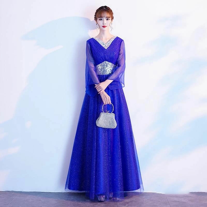 2点購入で200円割引夏の新着商品 カラードレス ファスナー ロイヤルブルー パーティードレス ロングドレス 結婚式 二次会 発表会 演奏会 ウェディングドレス ウエディングドレス ステージドレス イ