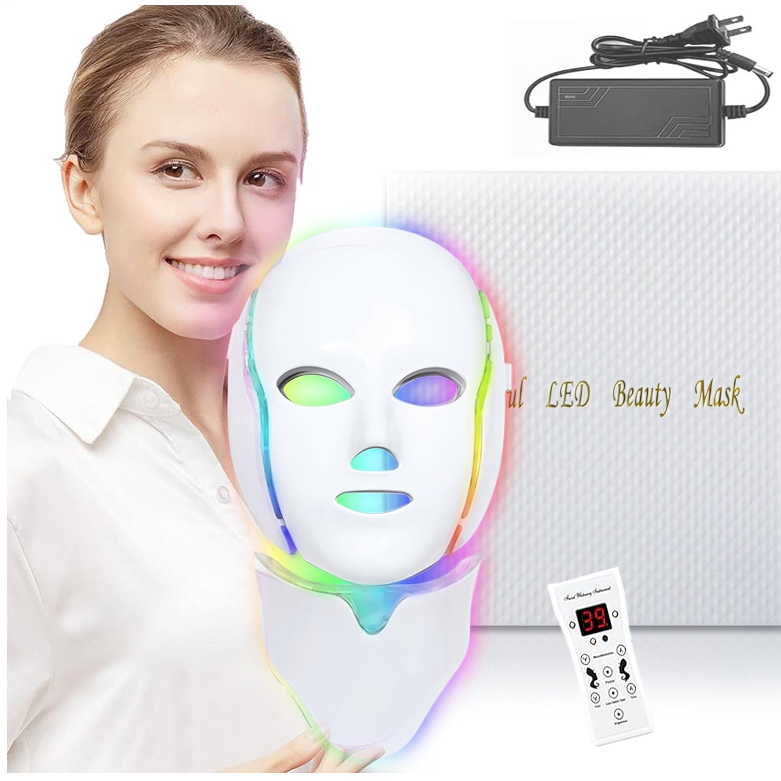 7色LEDフェイスマスク光療法顔用赤色光療法自宅でできるLEDフェイスマスク光療法