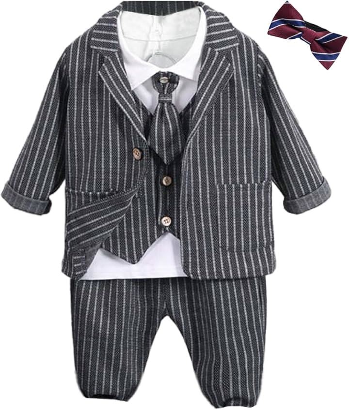 初めての紳士トータルコーデ ベビー フォーマル スーツ 6点セット 男の子 赤ちゃん ボーイズ タキシード 入園式 卒園式 七五三 誕生日 結婚式(グレー, 100)