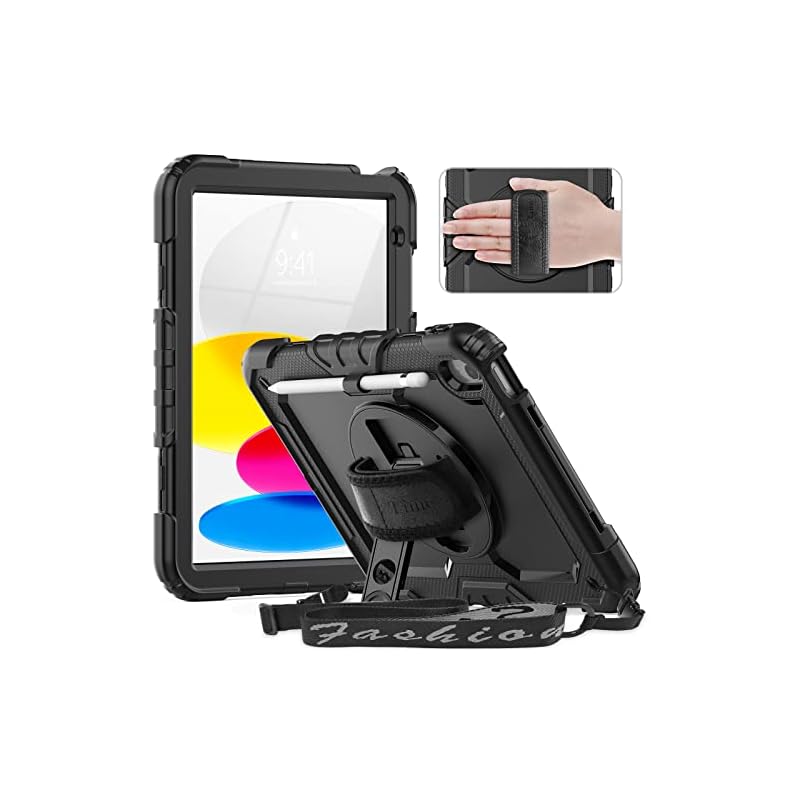 Timecity iPad 第10世代 ケース 2022モデル 10.9インチ用 耐衝撃 360回転スタンド 保護フィルム ペン収納 ハンド＆ショルダーストラップ付き 頑丈 耐久性 三層保護 iPa