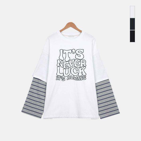 メンズデイリーレタリングフェイクレイヤード長袖ボックスTシャツSMIL001