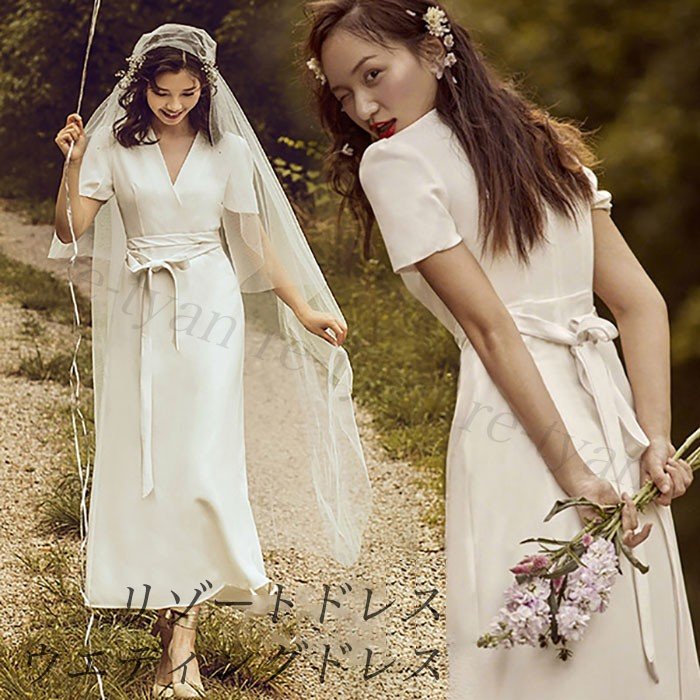 海外旅行 前撮り リゾートドレス ウエディングドレス 二次会 花嫁ドレスブライダルドレス 白 ワンピース フォーマルシンプル 安い 入園式 服装 ママ30代40代